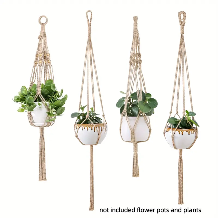 Macrame Plant Hanger Handmade White Rope Flower Pot Holder - Temu