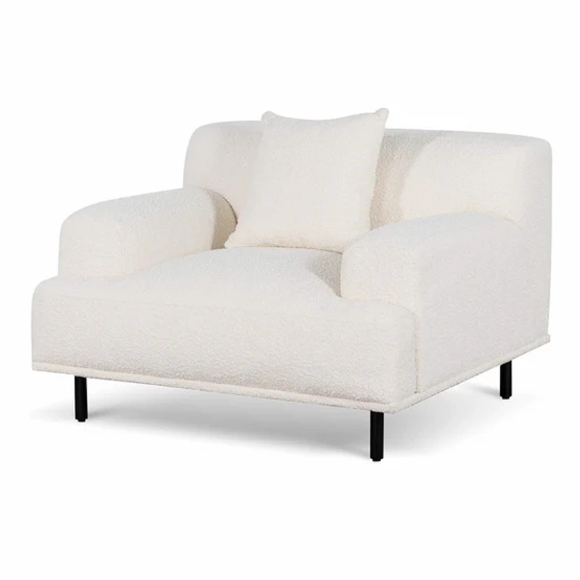 Jasleen Fabric Armchair - Ivory White Boucle with Black Legs | Interior Secrets