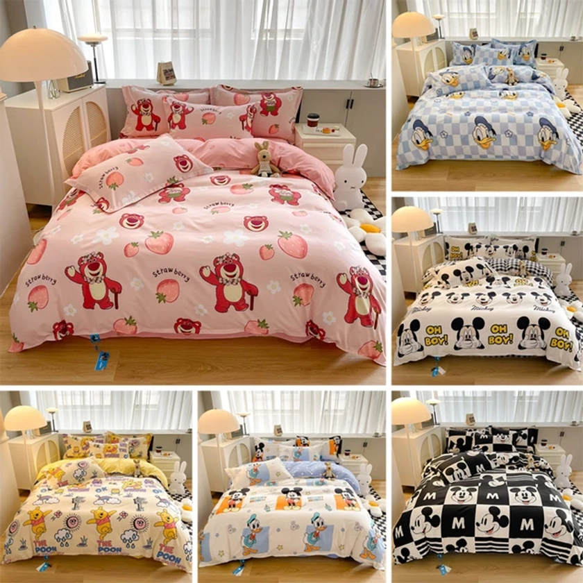 Disney Bedding Set Mickey Lotso Pooh Duvet Cover Bed Sheet Pillowcase Bedsheet Double Single King Queen Twin Size Home Textile - AliExpress 