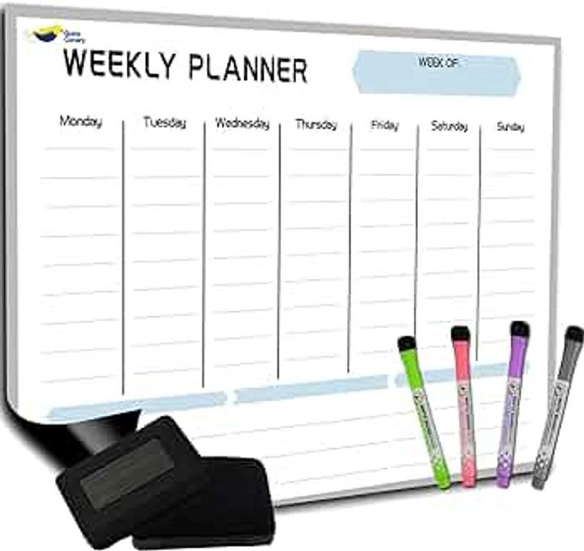 Magnetic Weekly Dry Erase Board Calendar Whiteboard- Latest Premium Nano Technology Stops Stains- 17x12” Whiteboard Calendar for Fridge- 4 Fine Tip Markers and Large Eraser- Weekly Planner White Board