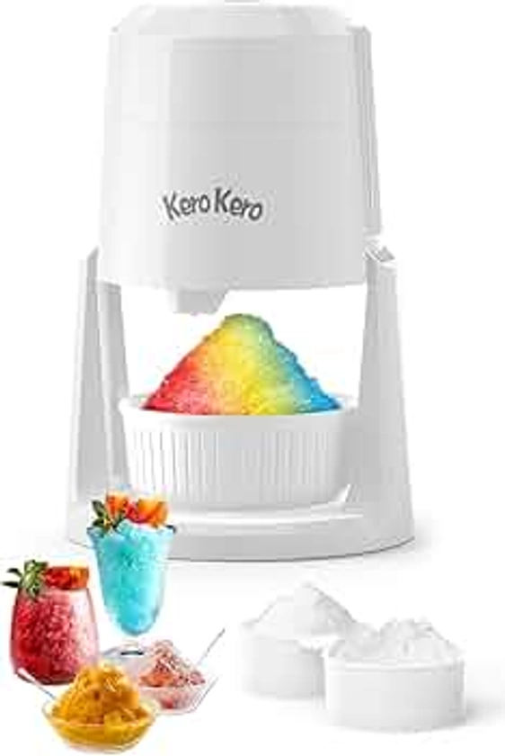 Kero Kero Shaved Ice Machines, Protable Ice Shaver Machine with Adjustable Blade, Multi-Purpose Snow Cone Maker for Homemade Shaved Ice, Snow Cone Machine for Kid with Reusable Ice Mold.white