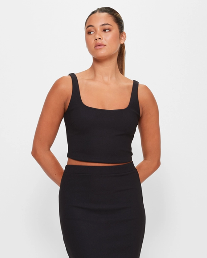 Crepe Square Neck Crop Top - Lily Loves