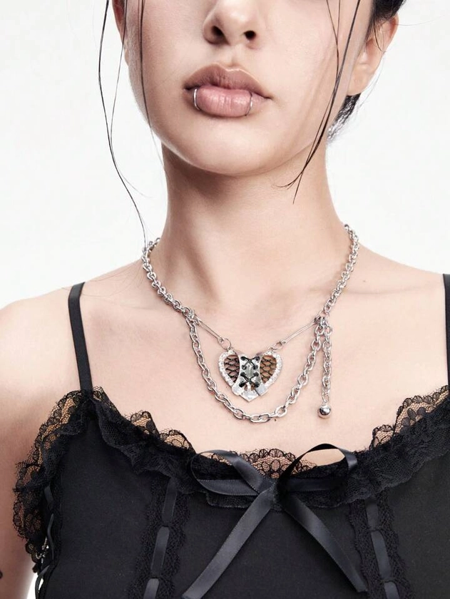 ROMWE Goth 1 pieza collar pendiente del corazón hueco gótico genial