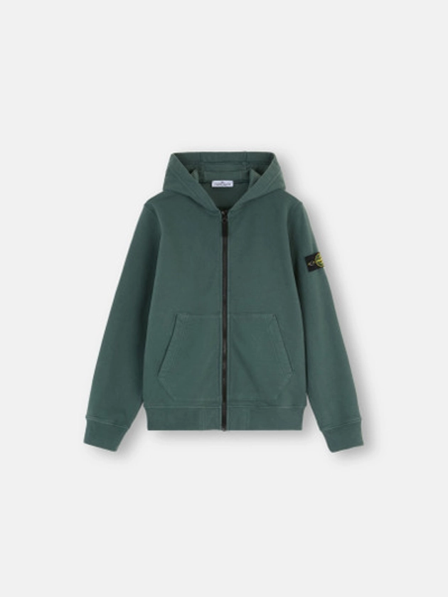 60720 ORGANIC COTTON FLEECE Sweat-shirt à fermeture zippée avec poches et capuche à doublure Vert sarcelle foncé | Stone Island FR