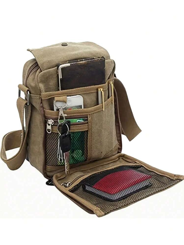 Men's Canvas Messenger Bag: Stylish Shoulder Bag With Multiple Pockets - Perfect For Outdoor Travel! Crossbody Bag Sling Bag Side Bag Square Bag For Holiday Travel Essentials School Bag For Man Bag Cross Body Bag Side Bag Students School Supplies Fall Bag For Man Cylinder Bag Old Money Halloween Christmas Gifts For Men Scream Men Bag For Men Winter