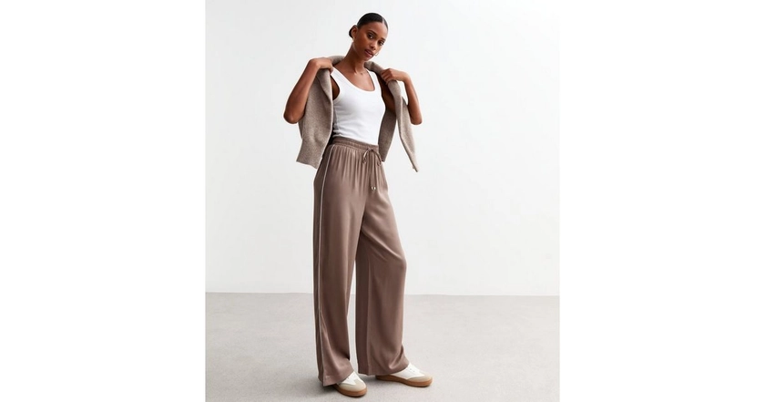 Mink Side Stripe Satin Wide Leg Trousers | New Look