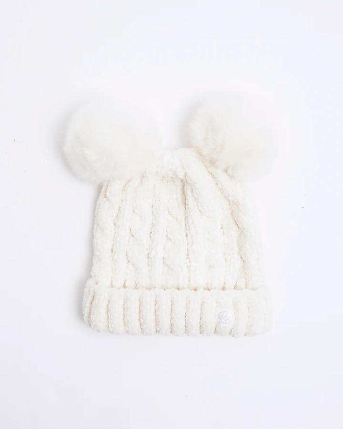 Baby girls cream double pom pom beanie | River Island