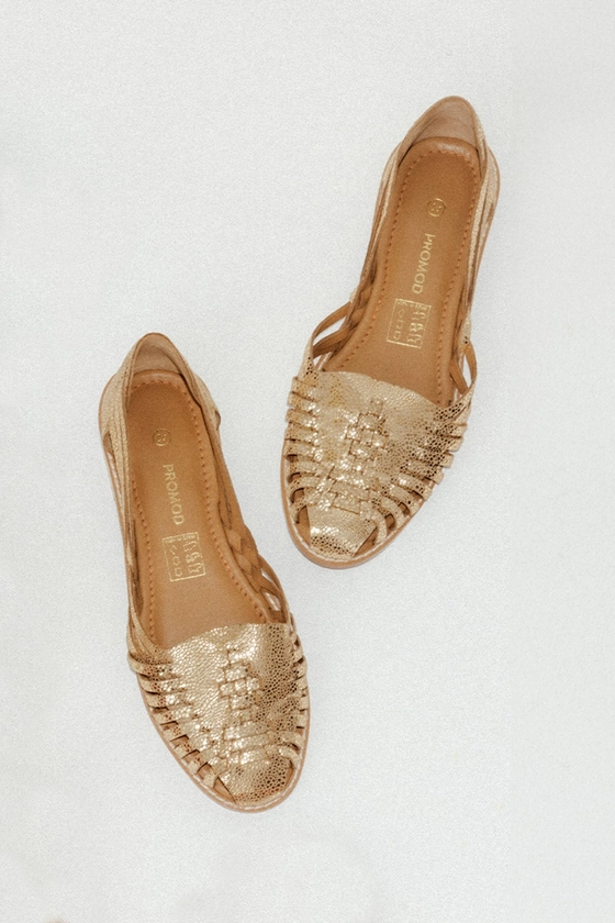 Sandales plates en cuir irisé - Coloration dorée