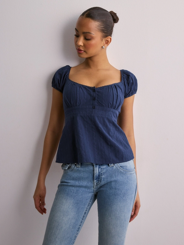 Buy Nelly Button Detail Blouse - Navy | Nelly.com