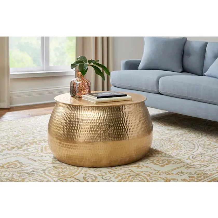 Calluna 31 in. Gold Medium Round Metal Coffee Table with Lift Top