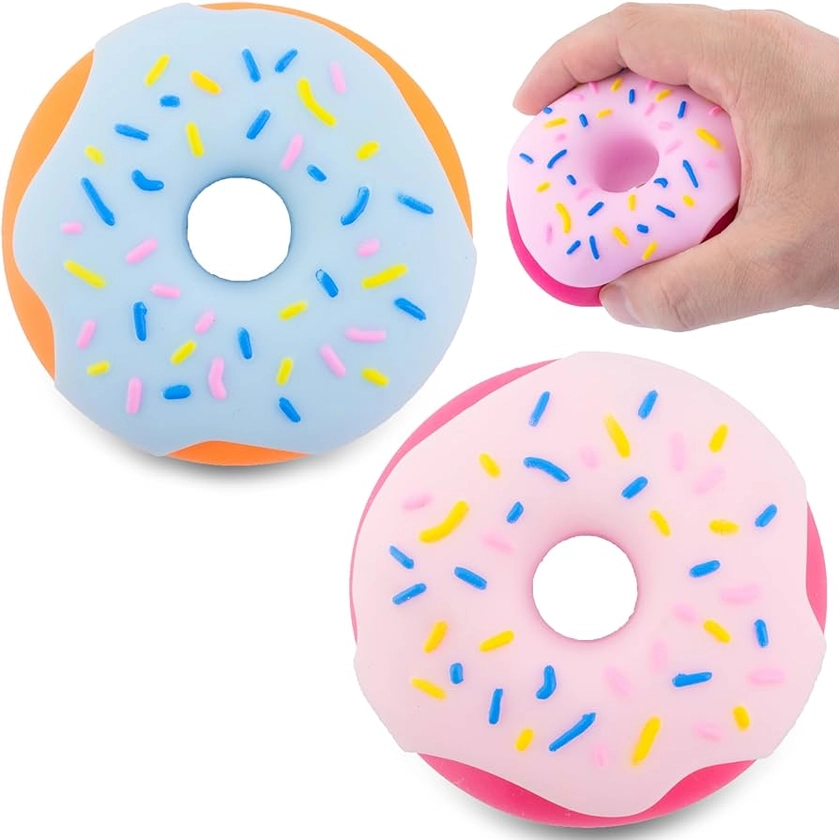 2PCS Rainbow Donut Squishy Toy, Stress Relief, Fun, and Cute Plaything Perfect for Birthday Gift and Decoration, Soft Squishy Party Favors for Kids Stress Relief Christmas Stocking Stuffers
