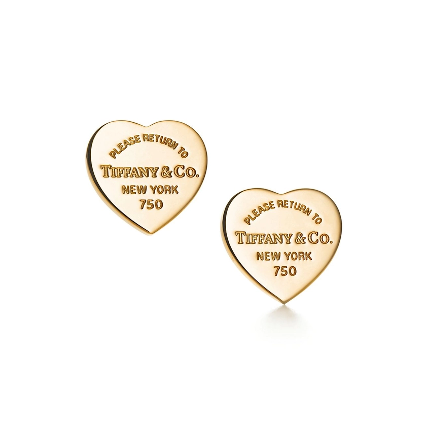 Return to Tiffany® Heart Tag Stud Earrings in Yellow Gold, Mini | Tiffany & Co. US