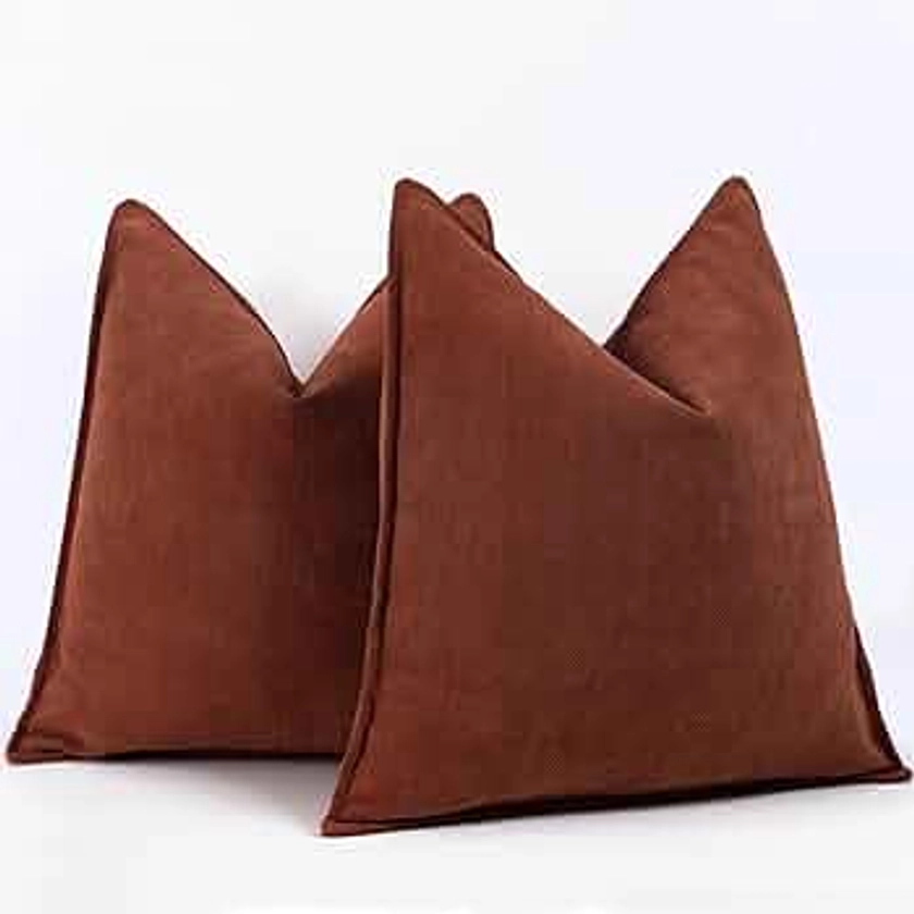 ZWJD Rust Pillow Covers 18x18 Set of 2 Chenille Pillow Covers with Elegant Design Soft and Luxurious Decorative Throw Pillows for Couch, Bed, and Home Decor