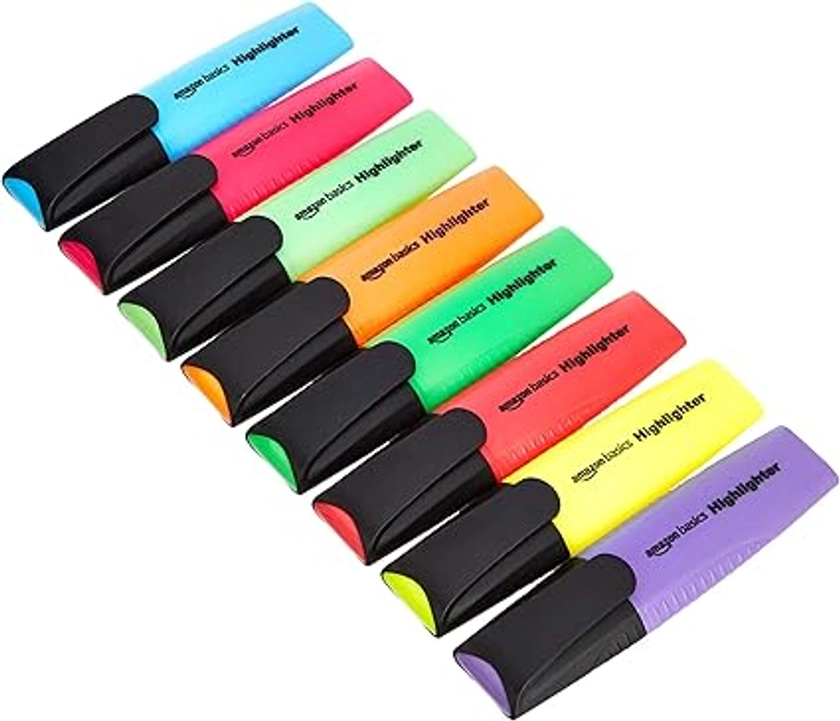 Amazon Basics Highlighters, Pack of 8, Assorted , Bright