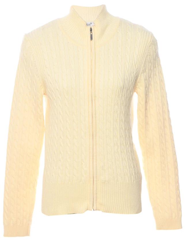 Women's Pale Yellow Cable Knit Cardigan Yellow, M | Beyond Retro