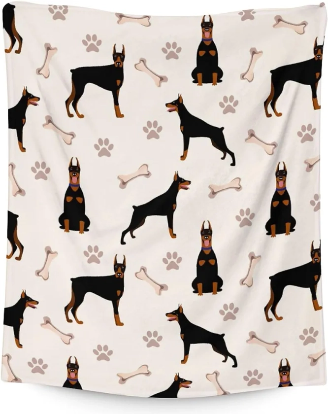 Doberman Blanket Gifts - 60x80 Inches Cute Dog Throw Blanket for Kids, Girls & Boys - Cream Soft Fuzzy Blankets for Couch, Sofa & Bed