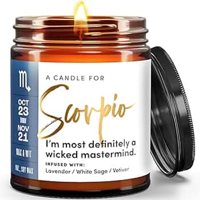 WAX & WIT Birthday Gifts for Women, Scorpio Gifts Women, Scorpio Candle Gifts for Women, Astrology Gift, October November Birthday Gifts for Women, Zodiac Candles, Birthday Gifts for Her, Zodiac Gifts