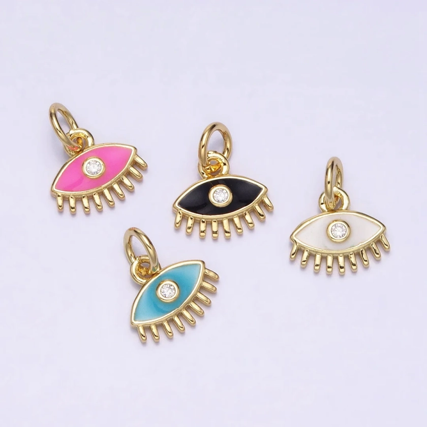 14K Gold Filled Evil Eye Pendant in Blue Pink White Black Enamel DIY Fashion Jewelry Charm Add on Necklace Bracelet Earring AC560 - Etsy