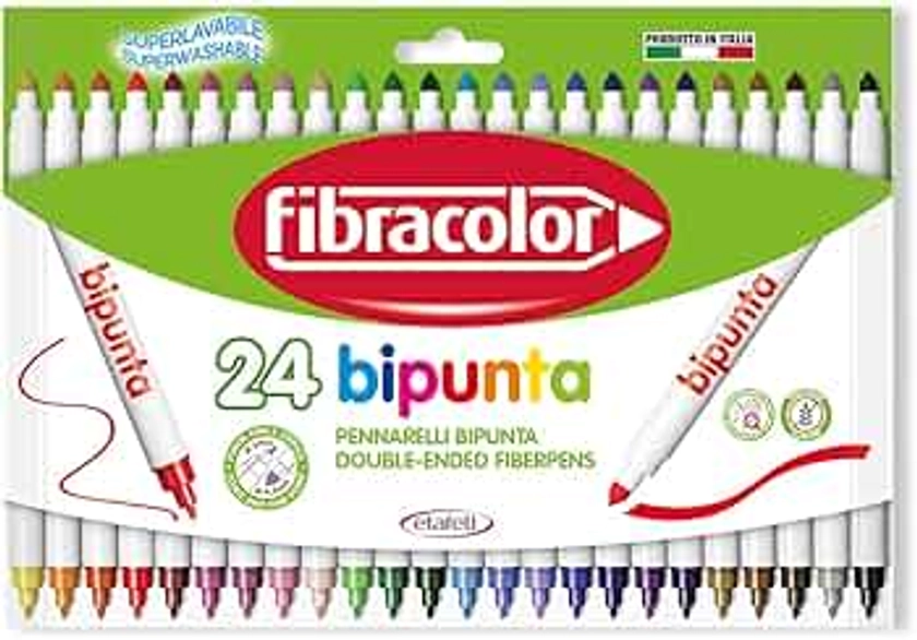 FIBRACOLOR Bipunta Lot de 24 feutres pointe conique et pointe fine super lavables