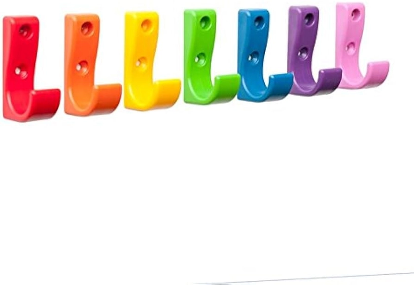 Toughook ONE Rainbow Unbreakable Durable Plastic Safety Bag Hat & Coat Wall Mounted Hooks 7 Pack for Schools Work and Home