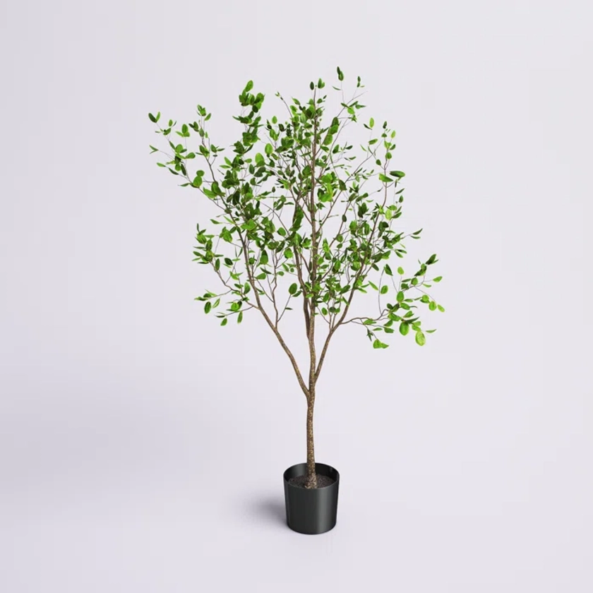 Beachcrest Home Artificial Potted Milan Leaf Tree in Black Planters Pot. | Wayfair