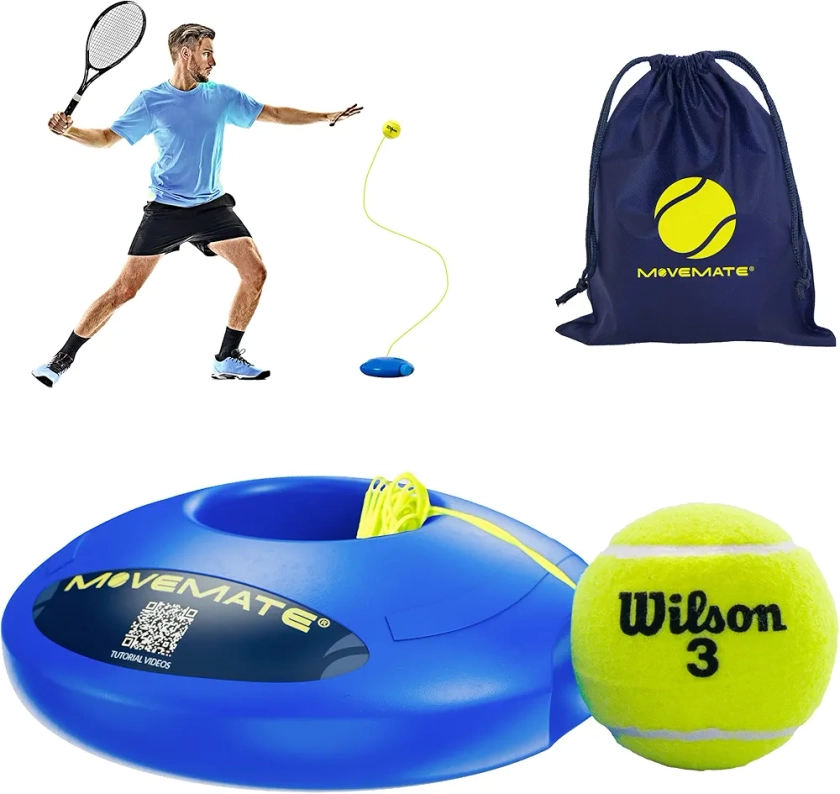 MOVEMATE Entraîneur de Tennis avec Balle de Tennis Wilson® - Appareil de Sport innovant pour Les Loisirs et Les activités en Plein air, dans Le Jardin, sur la terrasse - Tennis Trainer