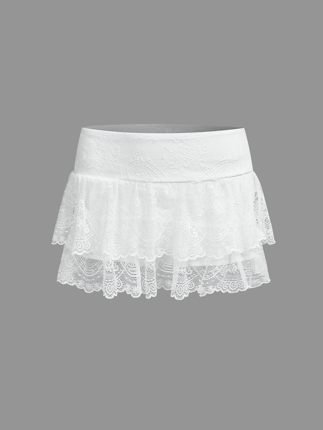 Lace Plain Short Skirt | kollyy