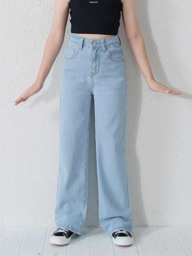 Girls High Waist Straight Leg Jeans