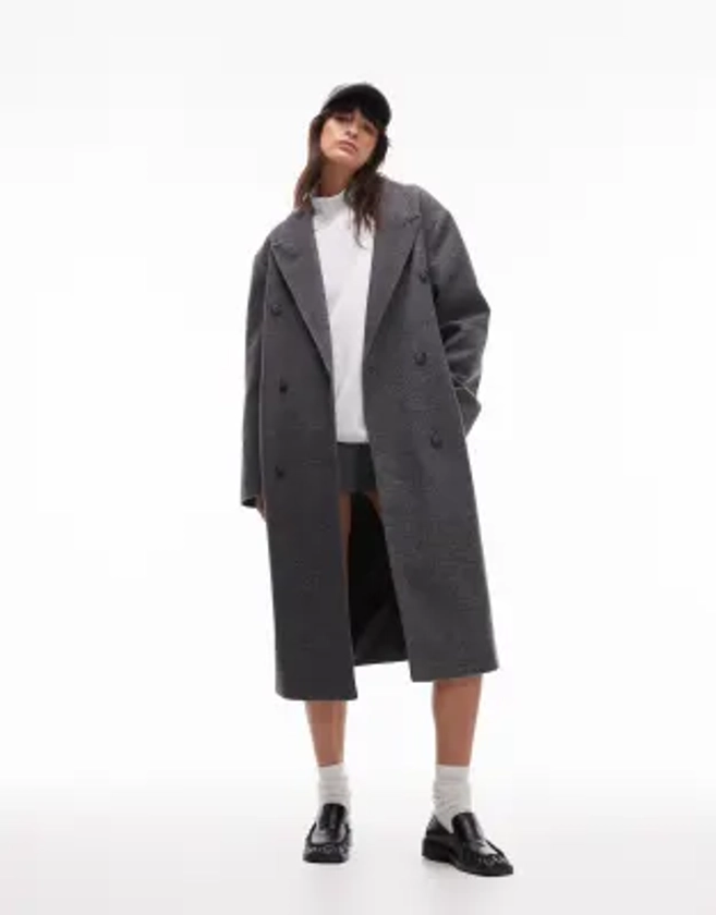 Topshop double breasted coat in charcoal | ASOS