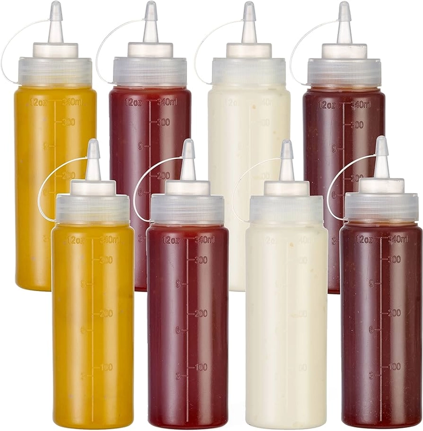 MATANA 8 Plastic Squeeze Sauce Bottles with Nozzles, 340ml - Condiments, Sauces, Ketchup, Dressings, Mustard, Olive Oil - BPA-Free & Dishwasher Safe : Amazon.co.uk: Home & Kitchen