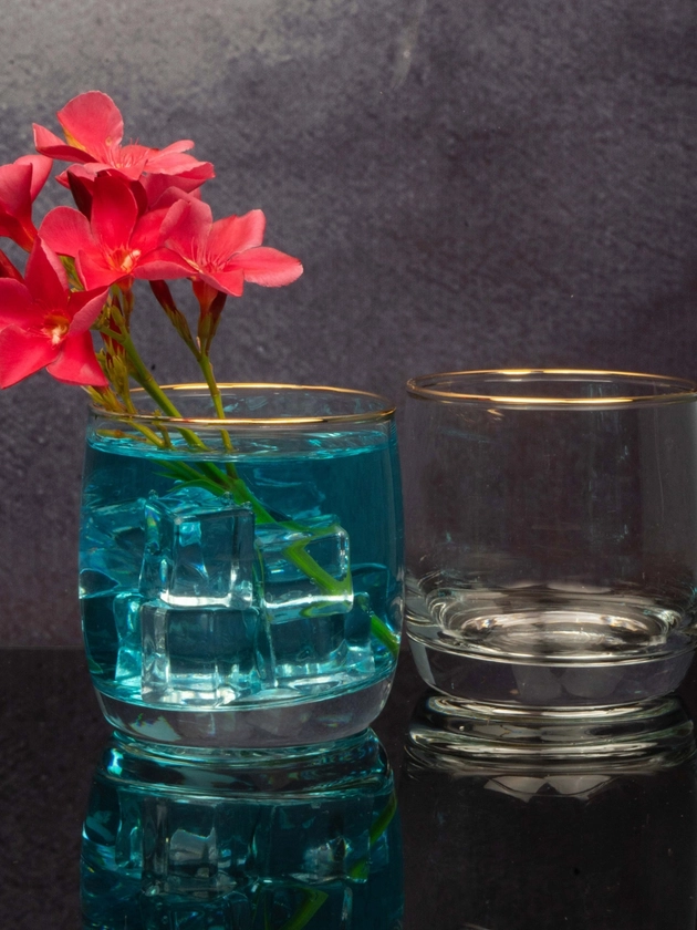 GOODHOMES Set Of 6 Transparent Glass Tumblers with Gold Line