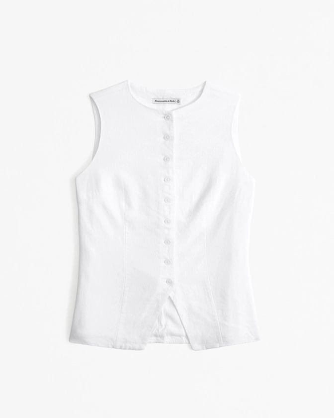 Women's Linen-Blend Button-Through Vest | Women's Tops | Abercrombie.com