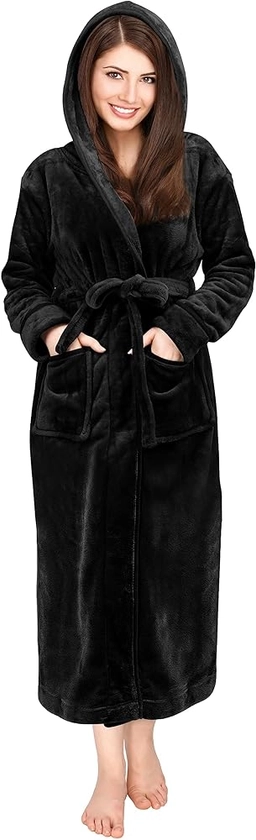 NY Threads Womens Fleece Hooded Bathrobe Plush Long Robe