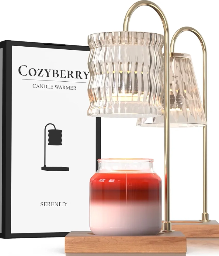 Cozyberry® Glass Candle Warmer Lamp, Compatible with Yankee Candle Large Jar, Candle Lamp, Dimmable & Timer Candle Melter for Candle, Wax Melt, Small & Large Size Jar Candles (Cylinder, Auto Timer)