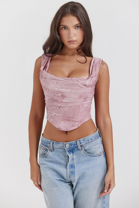 Clothing : Tops : 'Una' Pink Print Corset