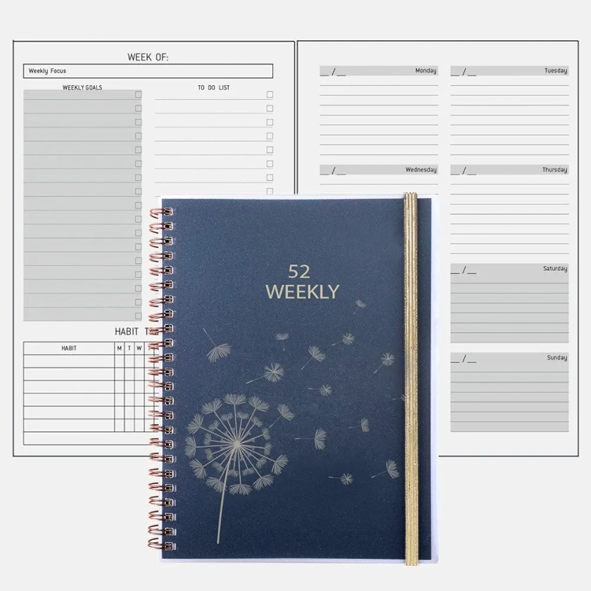 Agenda Semainier Non Date A5, Planner Semainier avec To Do List & Traceur d'habitudes, Extra Notes Contact, Poche, Spirale, Undated Weekly Planner Idée Agenda 2025 Scolaire Familial