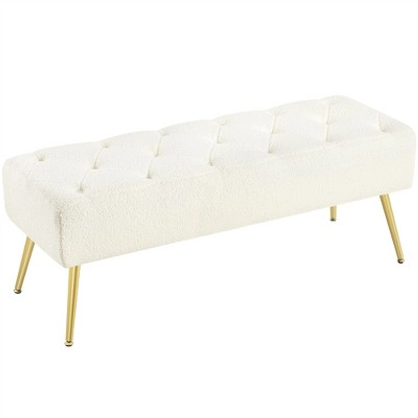 Yaheetech Modern Upholstered Button-Tufted Ottoman Footstool Bench for Bedroom，Ivory