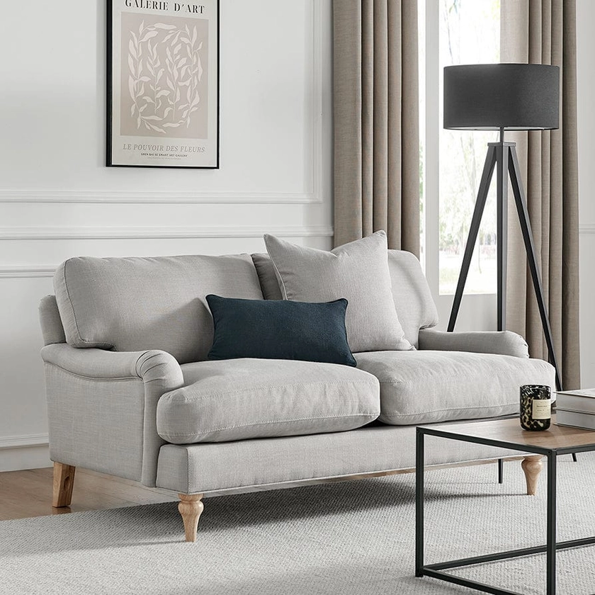 Hampshire Traditional 2-Seater Sofa - Linen Look - Light Grey