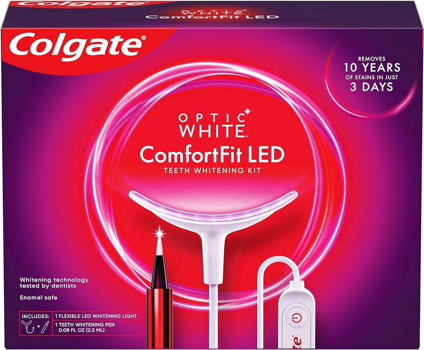 Amazon.com: Colgate Optic White ComfortFit Teeth Whitening Kit with LED Light and Whitening Pen, LED Teeth Whitening Kit, Enamel Safe, Works with iPhone and Android : Clothing, Shoes & Jewelry
