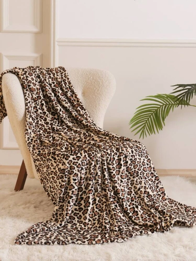 1pc Fabric Blanket, Leopard Pattern Blanket For Bed