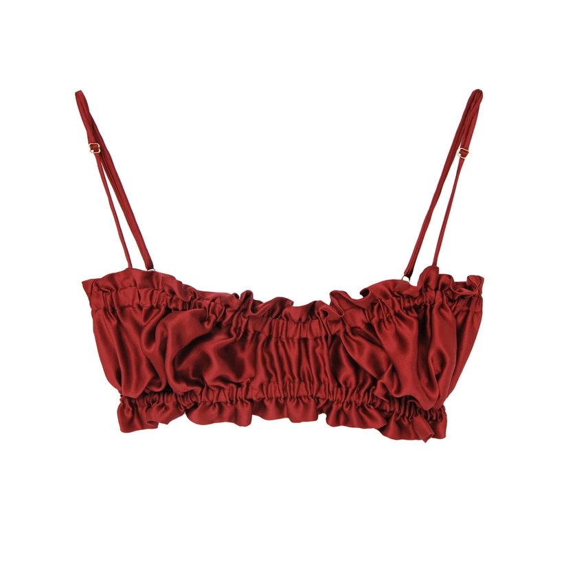 Silk Scalloped Bandeau Bra - Red by CREASE