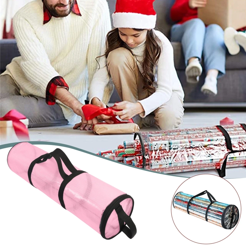 Xubond Room Decor Slim Underbed Gift Organizer Water Proof PVC Fabric Wrapping Paper Roll Bag Kitchen Supplies Pink Christmas