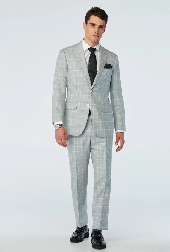 Men's Custom Suits - Outwell Plaid Stone Blue Suit | INDOCHINO