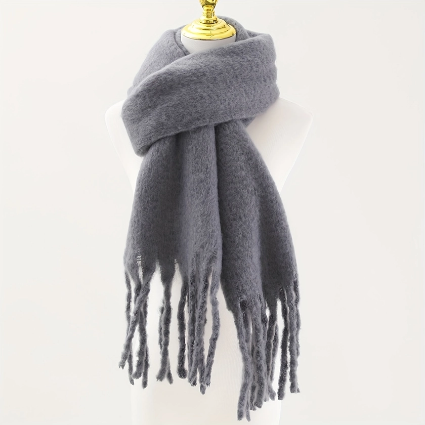 Soft Skin Friendly Chunky Scarf Minimalist Casual Warm Tassel Long Scarf Women's Autumn Winter Coldproof Daily Matching Unisex Scarf