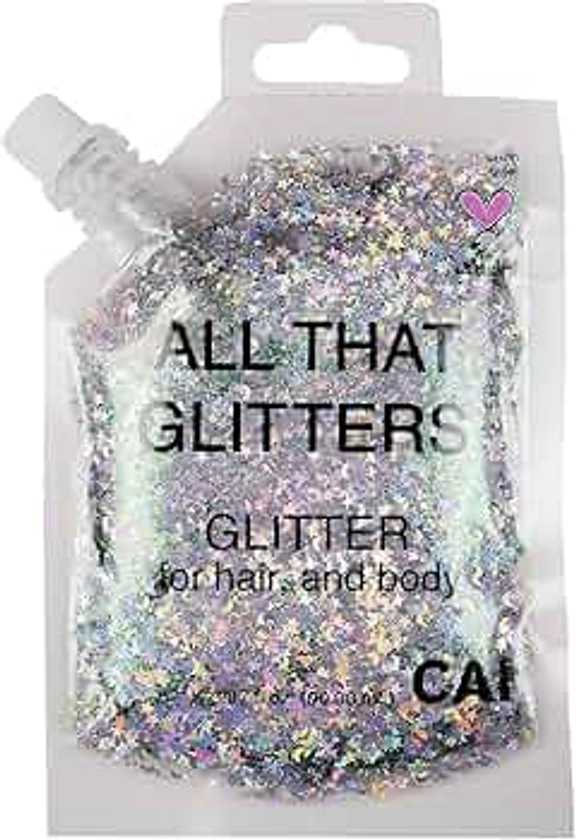 Glitter Gel Makeup- Face, Body & Hair (Moons Silver) Chunky Iridescent Holograph Stars & Moon, 3 oz | Cosmetic-Grade, Apply Without Glue, Easy to Take Off & Keep Skin Clean - for Concerts, Raves