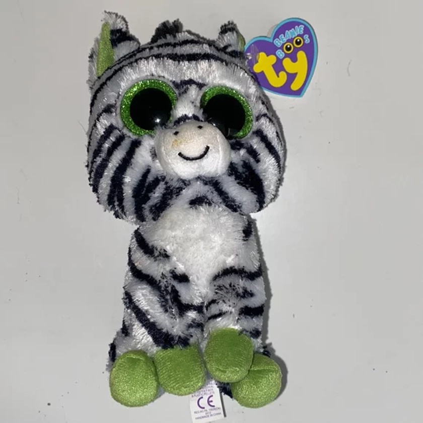 Ty Beanie Boos - ZIG-ZAG the Zebra (Regular Size - 6 Inch) (Purple Tag & Glitter / Sparkly Eyes)