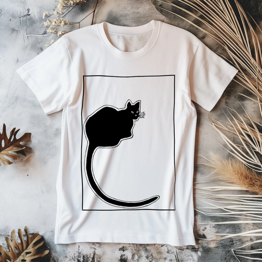 Black Cat T-shirt, Adult Unisex Organic Cotton, Graphic Vintage Art Aesthetic Clothing - Etsy UK