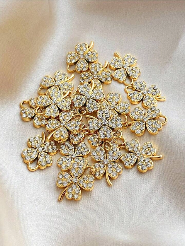 20pcs Gold UV Plating Four-Leaf Flower Alloy Rhinestone Charm DIY Pendant For Jewelry Necklace Earrings Bracelet Making Connection Accessories Jewelry Supplies