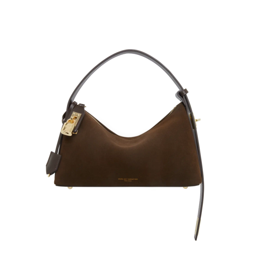 Gold Espresso Suede Hobo Bag