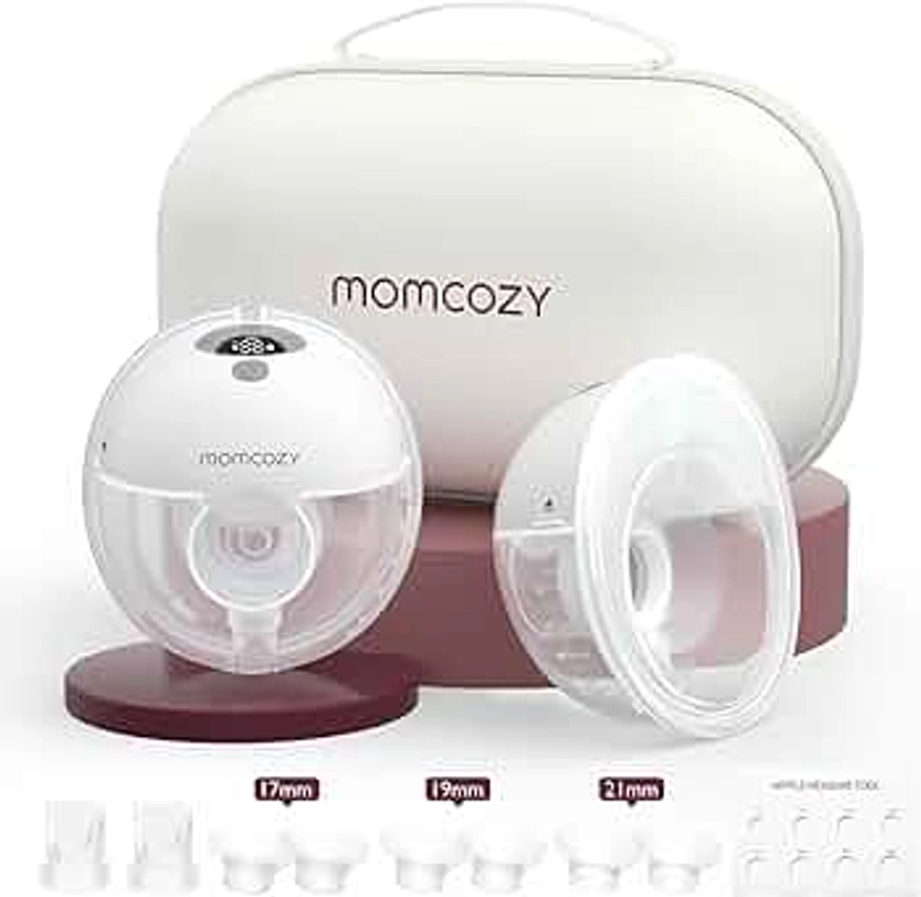 Momcozy Breast Pump Hands Free M5, Wearable Breast Pump of Baby Mouth Double-Sealed Flange with 3 Modes & 9 Levels, Electric Breast Pump Portable - 24mm, 2 Pack Quill Gray